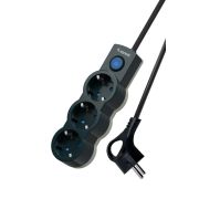Удлинитель 3х3м с заземл. IP20 с выкл. 10А 2200Вт 220В защ. шторки ПВС 3х1 черн. КОСМОС YKsm3m-3g-Z-V10A-B